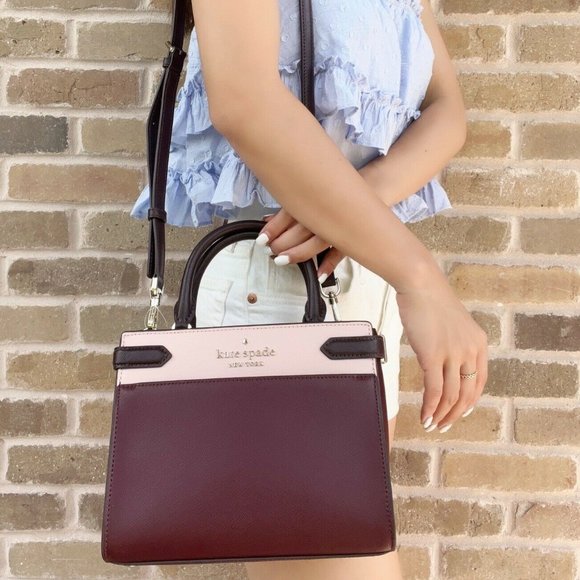 Kate Spade Staci Small Satchel  Rose Smoke Pink Burgundy Multi - Picture 3 of 5